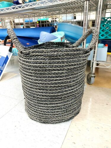 Thrifted steel blue wicker laundry basket