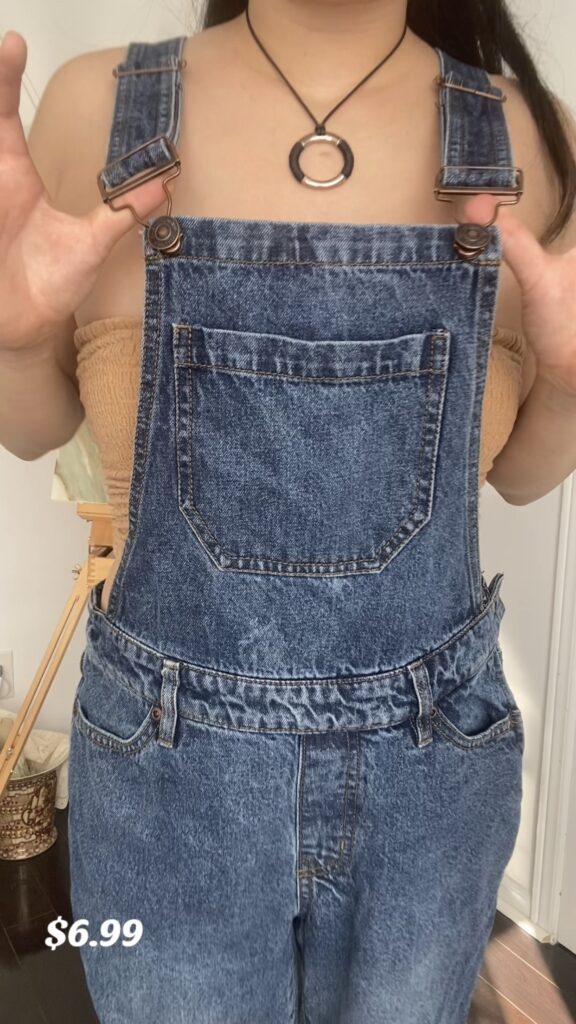 Anna wearing thrifted overalls