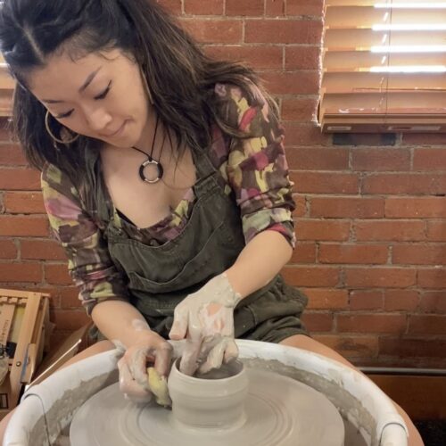Anna starting clay art piece