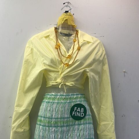 Streetsville Yellow Wrap Around Top with Green Flowy Short Skirt summer fashion