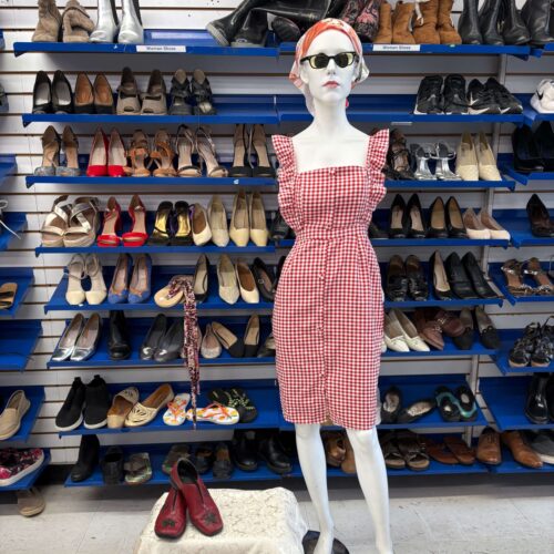 Back to school red dress outfit on a mannequin