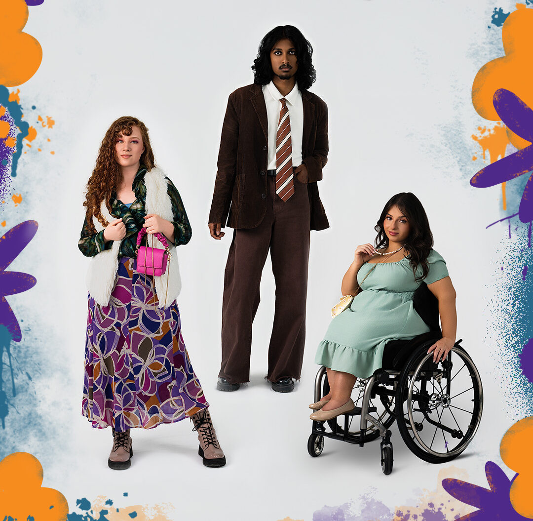 Three models wearing thrifted outfits in different styles during Secondhand September