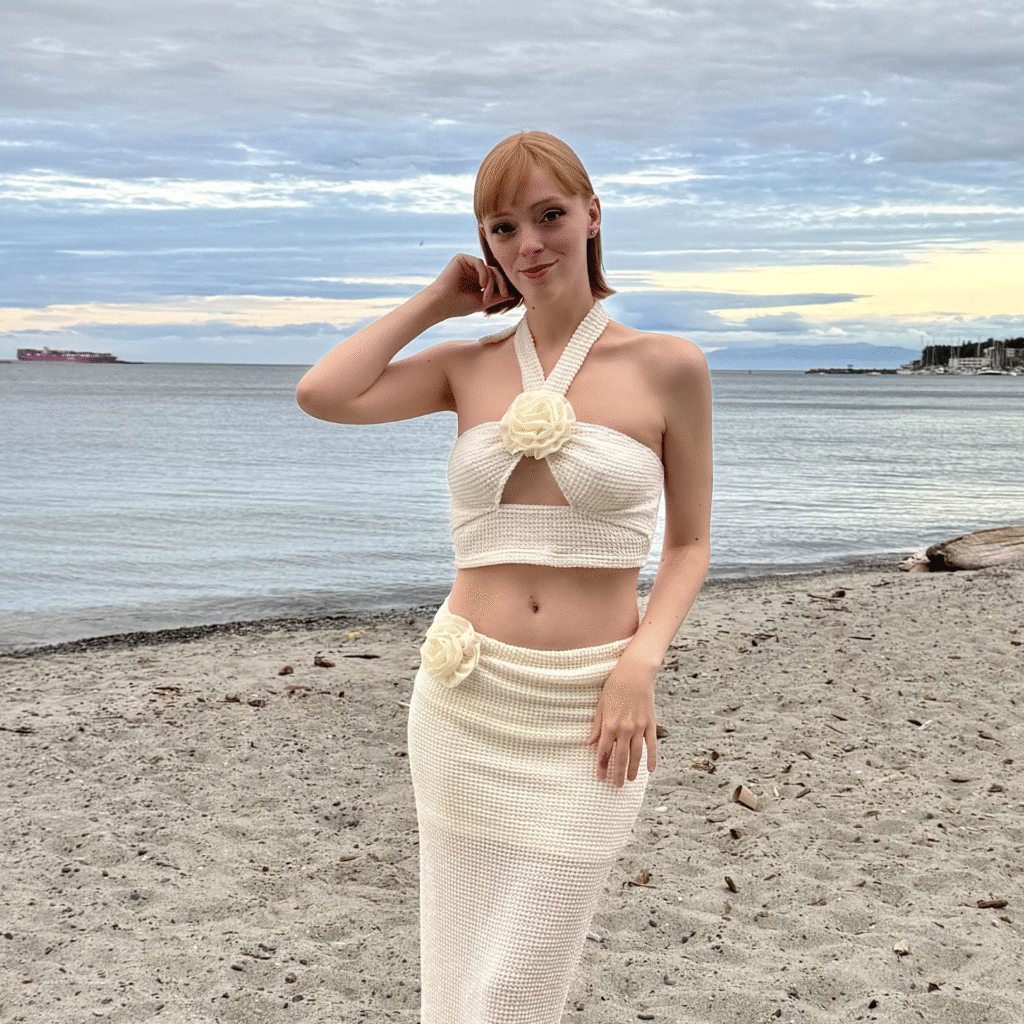 Headshot of Salvation Army Thrift Store content collaborator Jade posing by the beach