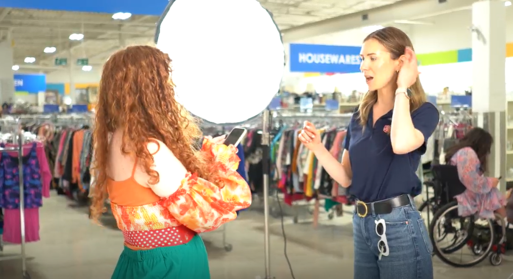 Thrift Store employee and Secondhand September model on set during campaign photoshoot