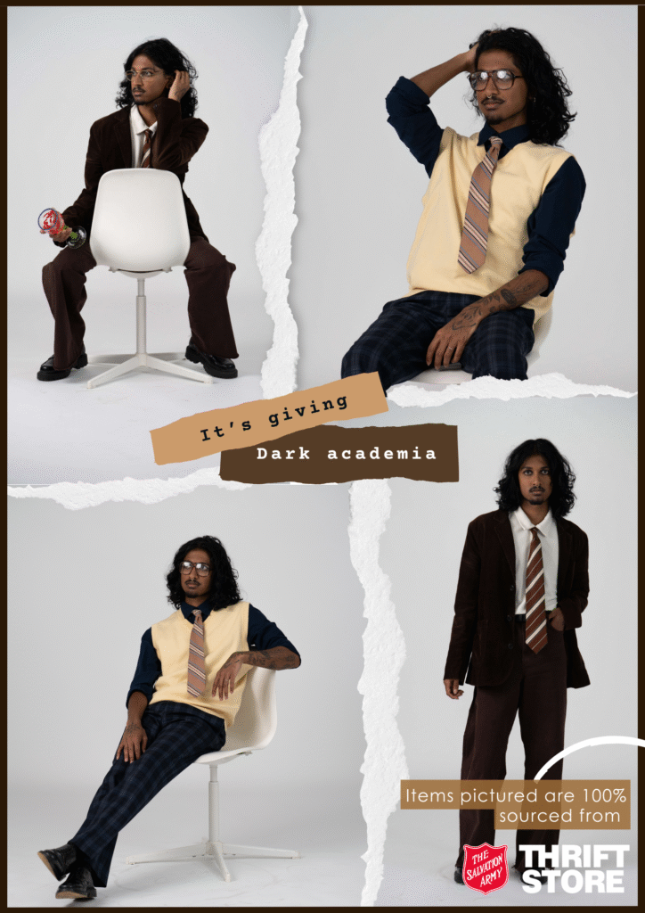 model wearing dark academia fashion aesthetic