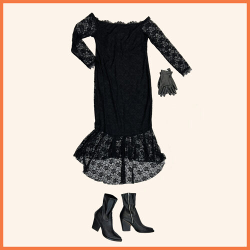 lace long black dress and black heels