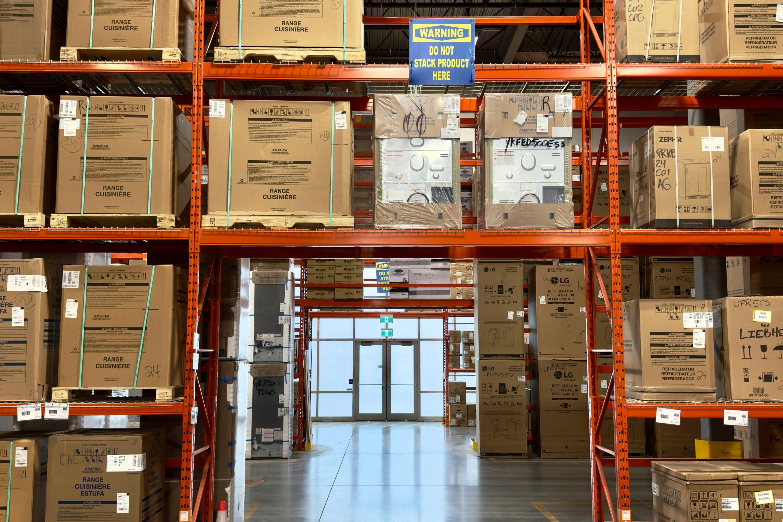 Boxes of surplus inventory in warehouse